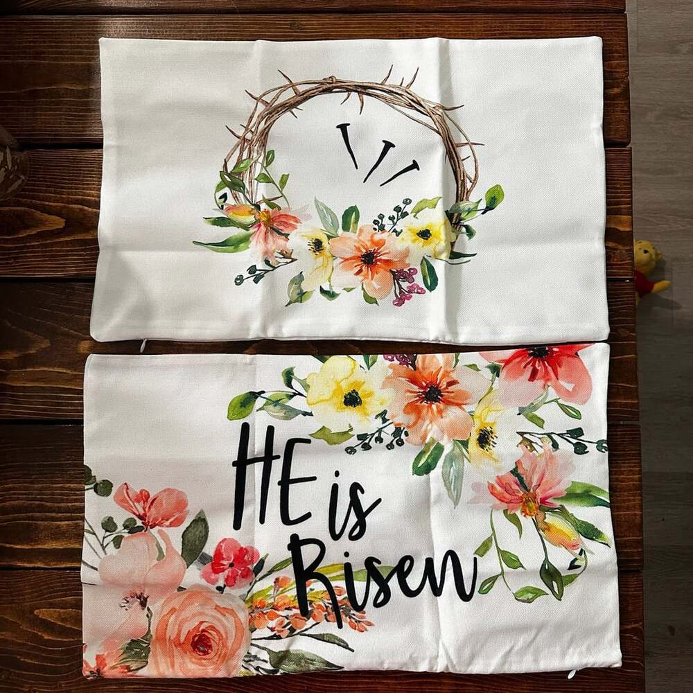 Unbranded He Is Risen Easter Pillow Covers Set of 2 Floral Wreath
